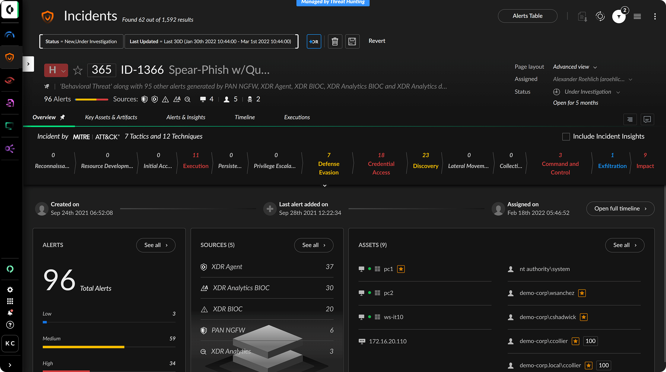 Cortex XDR’s incident management dashboard intelligently groups related alerts into one incident with unified incident management.
